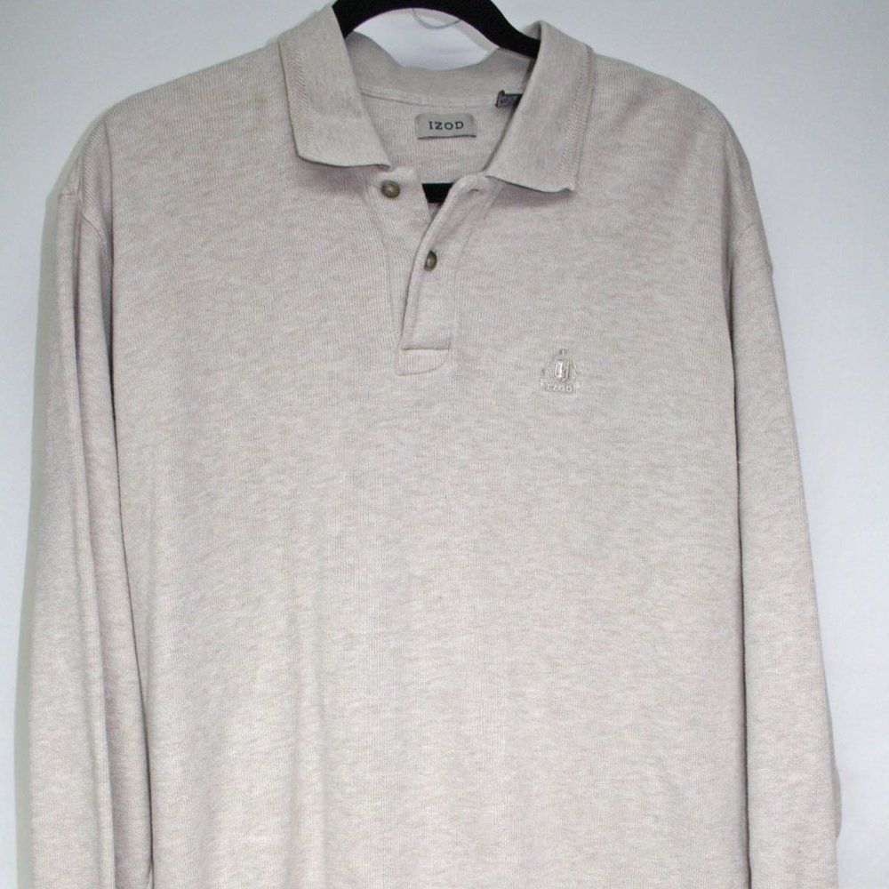 Men's Heavy Weight Knit IZOD Polo Large Beige 100% Cotton